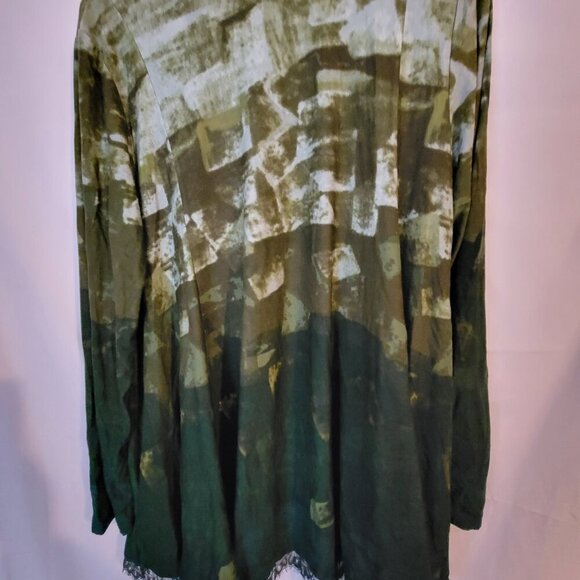 Women's Tunic LOGO Lori Goldstein L Green Long Sleeve Lace Detail - Picture 3 of 3